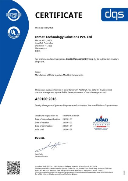 AS 9100:2016 – Certified for aerospace-grade quality and safety standards.