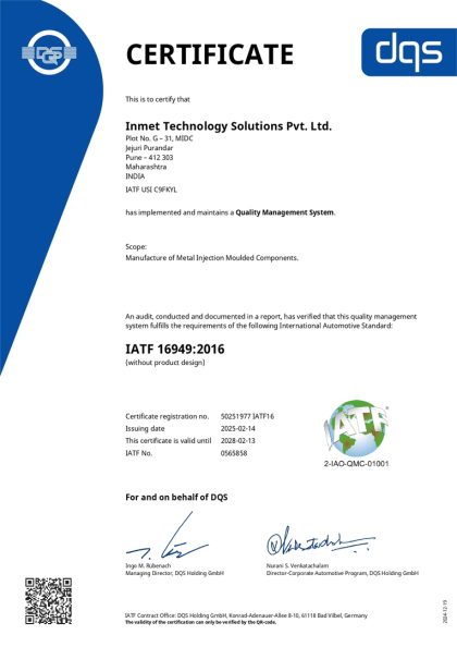 IATF 16949:2016 – Committed to excellence in automotive quality management.